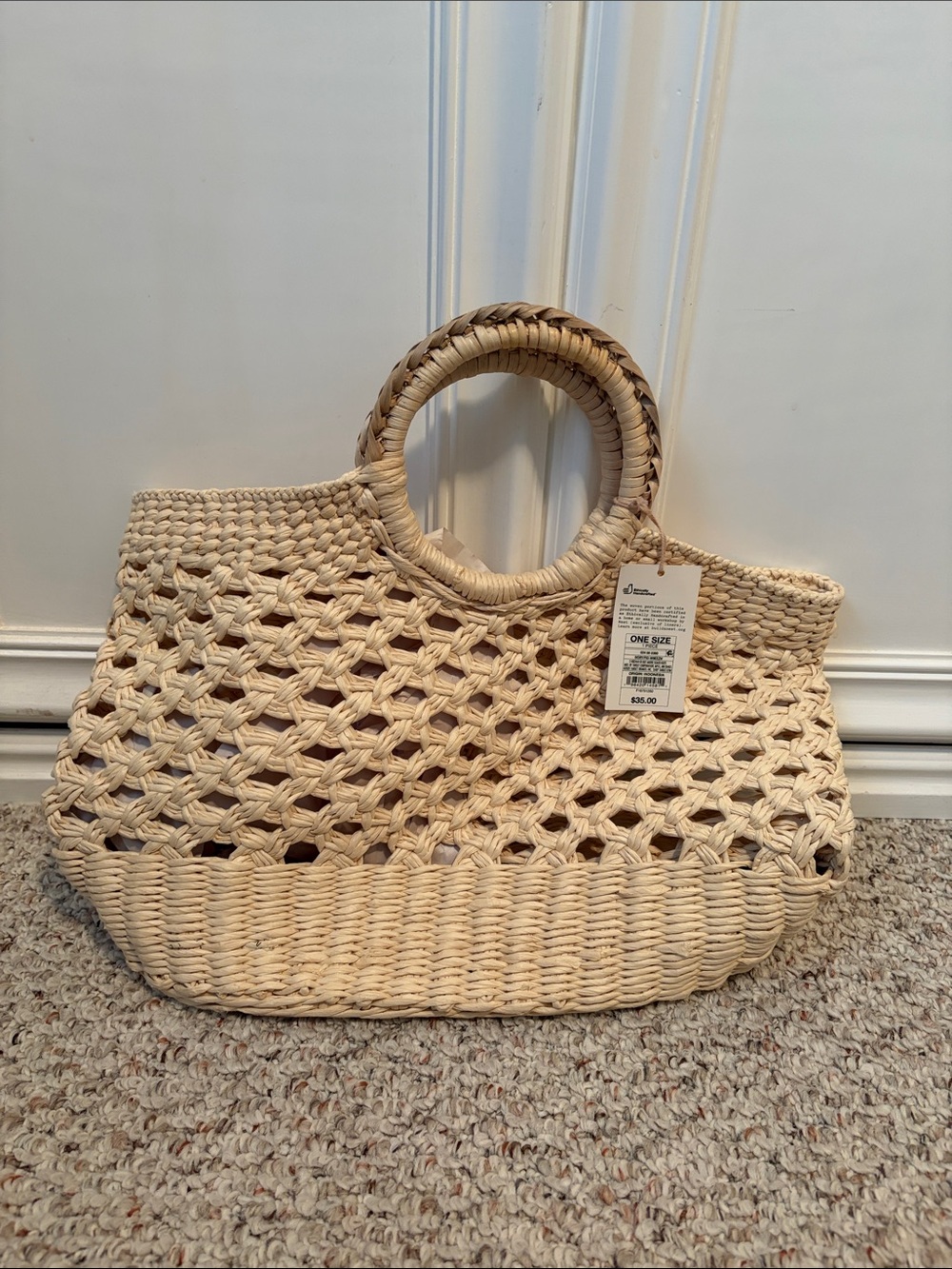 a new day Natural Woven Round-Handle Tote